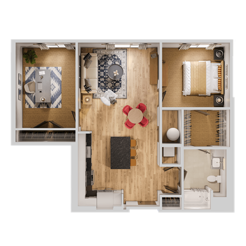 Floor plan for 1 bed, 1 bath, 993 sqft